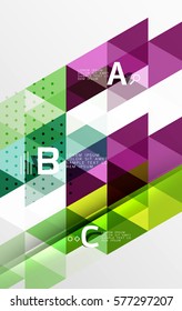 Banner de triángulo vectorial, formas geométricas coloridas con opción infográfica, diseño minimalista