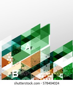 Banner de triángulo vectorial, formas geométricas coloridas con opción infográfica, diseño minimalista