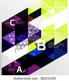 Banner de triángulo vectorial, formas geométricas coloridas con opción infográfica, diseño minimalista