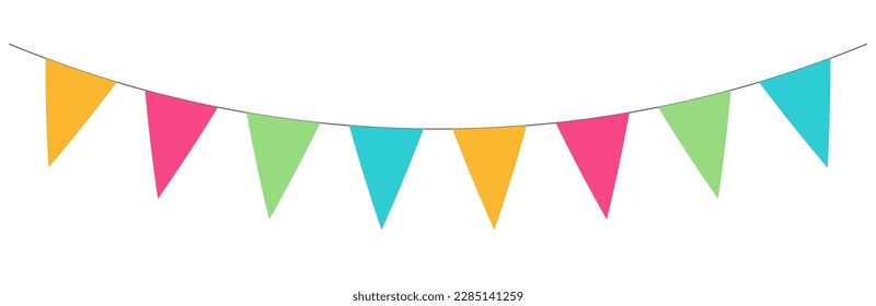 Vector triangle birthday bunting flags. Colorful carnival garland for festival and fair decoration on white background.