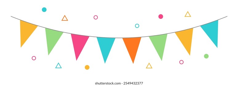 Sinalizadores de agrupamento de aniversário do triângulo vetorial. Vetor colorido charneca de carnaval para o festival e decoração justa no fundo branco.Eps 10