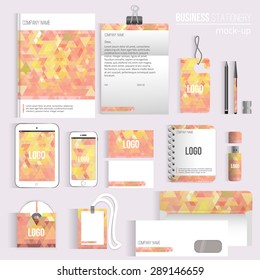 Vector triangle Blank corporate identity set of Stationery Branding. Consist of letterhead, book, pen, pencil, note, phone, business cards, cd, envelope. EPS10.