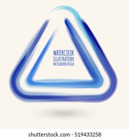 Vector triangle of blue watercolor brush strokes. Grunge isolated elements. Art brushes for your design. Freehand. Ink splash. Acrylic stamp. Vector illustration