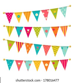 Vector triangle bunting flags with flowers