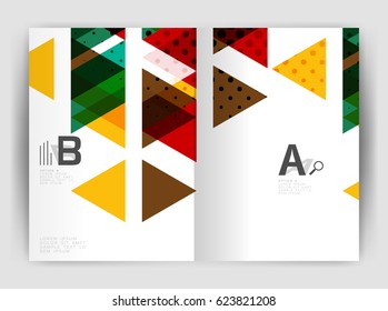 Plantilla de impresión del informe anual de la empresa de triángulo de vectores. Diseño de la plantilla de folleto, informe anual de diseño de portada abstracta, revista, folleto o folleto. Fondo geométrico