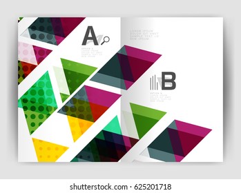 Der Geschäftsbericht des Geschäftsjahres des Vectordreiecks deckt Druckvorlagen ab. Broschüren Template Layout, abstrakter Cover Design Jahresbericht, Magazin, Flyer oder Broschüre. Geometrischer Hintergrund