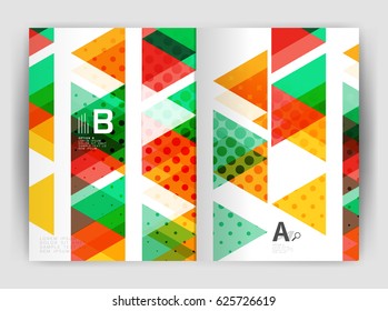 Plantilla de impresión del informe anual de la empresa de triángulo de vectores. Diseño de la plantilla de folleto, informe anual de diseño de portada abstracta, revista, folleto o folleto. Fondo geométrico