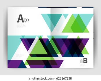 Vector triangle business annual report cover print template. Brochure template layout, abstract cover design annual report, magazine, flyer or booklet. Geometric background