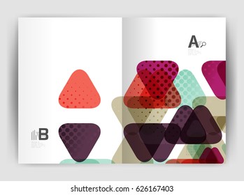 Der Geschäftsbericht des Geschäftsjahres des Vectordreiecks deckt Druckvorlagen ab. Broschüren Template Layout, abstrakter Cover Design Jahresbericht, Magazin, Flyer oder Broschüre. Geometrischer Hintergrund