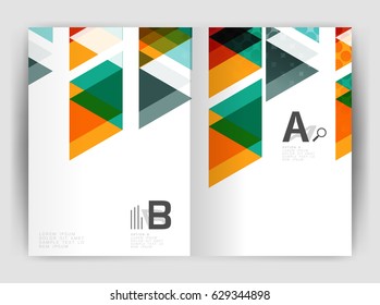 Der Geschäftsbericht des Geschäftsjahres des Vectordreiecks deckt Druckvorlagen ab. Broschüren Template Layout, abstrakter Cover Design Jahresbericht, Magazin, Flyer oder Broschüre. Geometrischer Hintergrund
