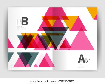 Plantilla de impresión del informe anual de la empresa de triángulo de vectores. Diseño de la plantilla de folleto, informe anual de diseño de portada abstracta, revista, folleto o folleto. Fondo geométrico