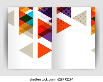 Plantilla de impresión del informe anual de la empresa de triángulo de vectores. Diseño de la plantilla de folleto, informe anual de diseño de portada abstracta, revista, folleto o folleto. Fondo geométrico