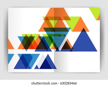 Plantilla de impresión del informe anual de la empresa de triángulo de vectores. Diseño de la plantilla de folleto, informe anual de diseño de portada abstracta, revista, folleto o folleto. Fondo geométrico