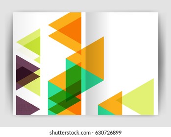 Plantilla de impresión del informe anual de la empresa de triángulo de vectores. Diseño de la plantilla de folleto, informe anual de diseño de portada abstracta, revista, folleto o folleto. Fondo geométrico