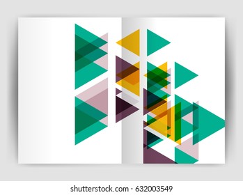 Der Geschäftsbericht des Geschäftsjahres des Vectordreiecks deckt Druckvorlagen ab. Broschüren Template Layout, abstrakter Cover Design Jahresbericht, Magazin, Flyer oder Broschüre. Geometrischer Hintergrund