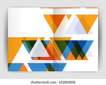 Plantilla de impresión del informe anual de la empresa de triángulo de vectores. Diseño de la plantilla de folleto, informe anual de diseño de portada abstracta, revista, folleto o folleto. Fondo geométrico