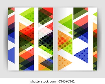 Plantilla de impresión del informe anual de la empresa de triángulo de vectores. Diseño de la plantilla de folleto, informe anual de diseño de portada abstracta, revista, folleto o folleto. Fondo geométrico