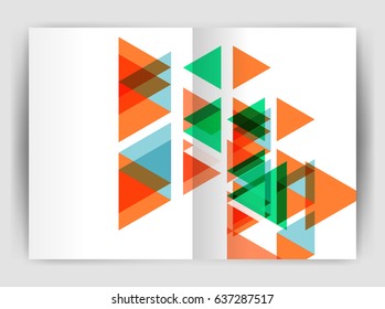 Der Geschäftsbericht des Geschäftsjahres des Vectordreiecks deckt Druckvorlagen ab. Broschüren Template Layout, abstrakter Cover Design Jahresbericht, Magazin, Flyer oder Broschüre. Geometrischer Hintergrund