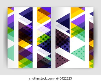 Plantilla de impresión del informe anual de la empresa de triángulo de vectores. Diseño de la plantilla de folleto, informe anual de diseño de portada abstracta, revista, folleto o folleto. Fondo geométrico