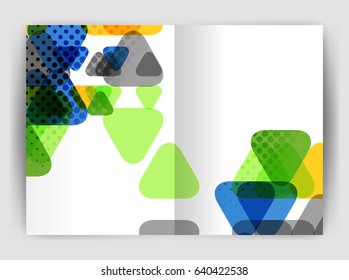 Plantilla de impresión del informe anual de la empresa de triángulo de vectores. Diseño de la plantilla de folleto, informe anual de diseño de portada abstracta, revista, folleto o folleto. Fondo geométrico