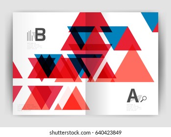 Plantilla de impresión del informe anual de la empresa de triángulo de vectores. Diseño de la plantilla de folleto, informe anual de diseño de portada abstracta, revista, folleto o folleto. Fondo geométrico