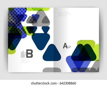Plantilla de impresión del informe anual de la empresa de triángulo de vectores. Diseño de la plantilla de folleto, informe anual de diseño de portada abstracta, revista, folleto o folleto. Fondo geométrico