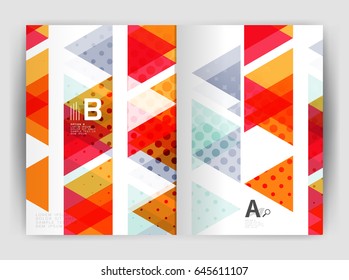 Plantilla de impresión del informe anual de la empresa de triángulo de vectores. Diseño de la plantilla de folleto, informe anual de diseño de portada abstracta, revista, folleto o folleto. Fondo geométrico