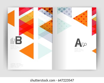Plantilla de impresión del informe anual de la empresa de triángulo de vectores. Diseño de la plantilla de folleto, informe anual de diseño de portada abstracta, revista, folleto o folleto. Fondo geométrico