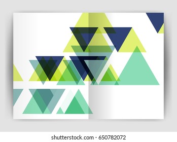 Plantilla de impresión del informe anual de la empresa de triángulo de vectores. Diseño de la plantilla de folleto, informe anual de diseño de portada abstracta, revista, folleto o folleto. Fondo geométrico