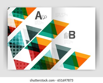 Plantilla de impresión del informe anual de la empresa de triángulo de vectores. Diseño de la plantilla de folleto, informe anual de diseño de portada abstracta, revista, folleto o folleto. Fondo geométrico