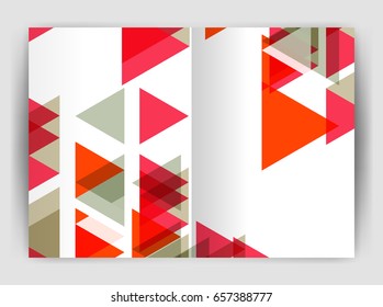 Der Geschäftsbericht des Geschäftsjahres des Vectordreiecks deckt Druckvorlagen ab. Broschüren Template Layout, abstrakter Cover Design Jahresbericht, Magazin, Flyer oder Broschüre. Geometrischer Hintergrund