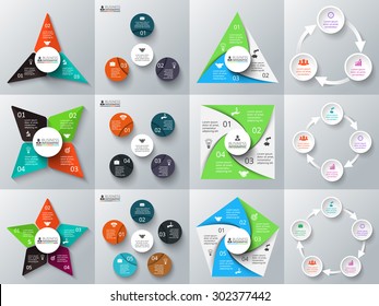 Vector triangle, circles, star and other elements for infographic. Template for cycle diagram, graph, presentation and chart. Business concept with 3, 4 and 5 options, parts, steps or processes. 