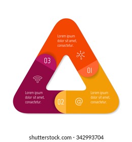 Vector triangle connected infographic diagram. Circular chart with 3 options. Paper progress steps for tutorial with three parts. Business concept sequence banner. EPS10 work flow layout.