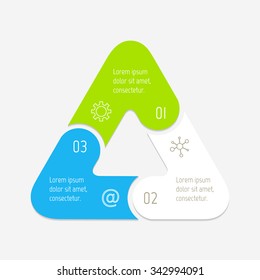 Vector Triangle Connected Infographic Diagram. Circular Chart With 3 Options. Paper Progress Steps For Tutorial With Three Parts. Business Concept Sequence Banner. EPS10 Work Flow Layout.