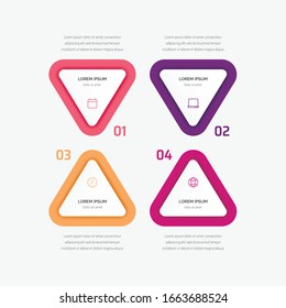 Infografik zum Dreieck der Vektorillustration. Geschäftskonzept mit 4 Optionen, Teilen, Schritten oder Prozessen.
