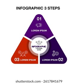 Vector triangle element for infographic. Template for cycling diagram, graph, presentation. Business concept with 3 options, parts, steps or processes.