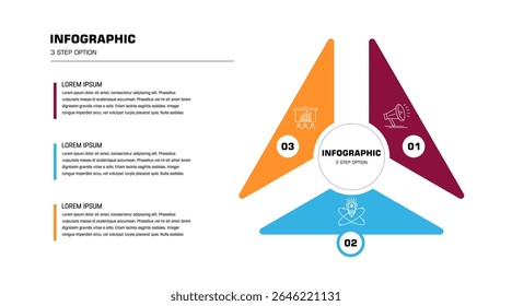 Elemento triângulo vetorial para infográfico. Modelo para diagrama, gráfico, apresentação cíclica. Conceito de negócios com 3 opções, peças, etapas ou processos.