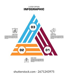 Elemento triângulo vetorial para infográfico. Modelo para diagrama, gráfico, apresentação cíclica. Conceito de negócios com 3 opções, peças, etapas ou processos.	