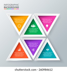 Vector triangle elements for infographic. Template for diagram, graph, presentation and chart. Business concept with 6 options, parts, steps or processes. Abstract background