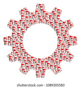 Vector triangle flag icons are combined into cog composition. Service design concept constructed with triangle flag components.