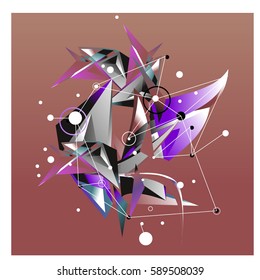 Vector of triangle fractal geometric 3d forms. Modern info banner abstract backgrounds for poster, message presentations or identity layouts. Graphic template and ideas.