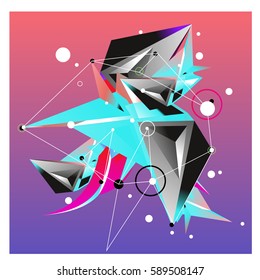 Vector of triangle fractal geometric 3d forms. Modern info banner abstract backgrounds for poster, message presentations or identity layouts. Graphic template and ideas.