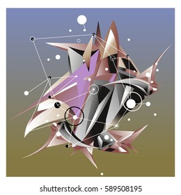 Vector of triangle fractal geometric 3d forms. Modern info banner abstract backgrounds for poster, message presentations or identity layouts. Graphic template and ideas.