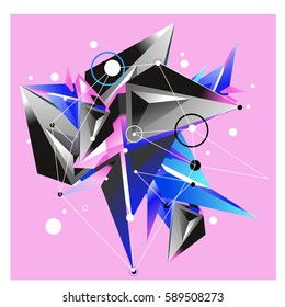 Vector of triangle fractal geometric 3d forms. Modern info banner abstract backgrounds for poster, message presentations or identity layouts. Graphic template and ideas.