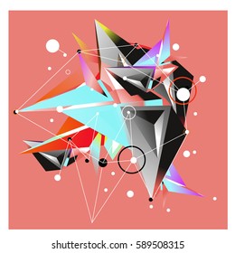 Vector of triangle fractal geometric 3d forms. Modern info banner abstract backgrounds for poster, message presentations or identity layouts. Graphic template and ideas.