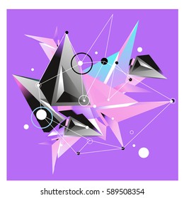 Vector of triangle fractal geometric 3d forms. Modern info banner abstract backgrounds for poster, message presentations or identity layouts. Graphic template and ideas.