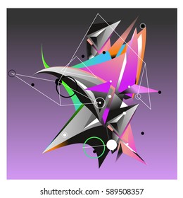 Vector of triangle fractal geometric 3d forms. Modern info banner abstract backgrounds for poster, message presentations or identity layouts. Graphic template and ideas.