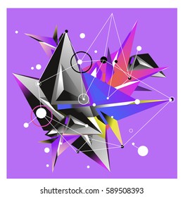 Vector of triangle fractal geometric 3d forms. Modern info banner abstract backgrounds for poster, message presentations or identity layouts. Graphic template and ideas.