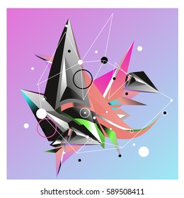 Vector of triangle fractal geometric 3d forms. Modern info banner abstract backgrounds for poster, message presentations or identity layouts. Graphic template and ideas.