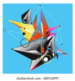Vector of triangle fractal geometric 3d forms. Modern info banner abstract backgrounds for poster, message presentations or identity layouts. Graphic template and ideas.